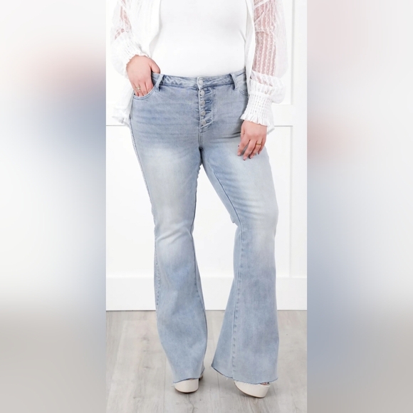 Judy Blue MR Light Wash Button Fly Rhinestone Side Panel Flare Jeans Various NEW - Picture 8 of 16